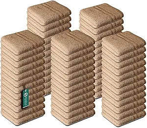 100% Cotton Washcloths 60 Pack|700 GSM|Soft Face & Body Washcloths|Highly Absorbent|12 x 12 Inches|Coffee