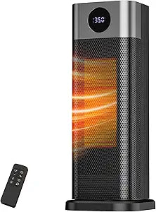 Sendowtek Indoor Space Heater with Remote, 1500W Portable 15.5" Tall Digital Thermostat 70┬░ Oscillation, 12H Timer 3 Level Temp, Tip-over Protection Electric Fan Heater for Home Office Desk Bedroom