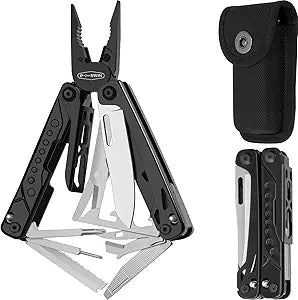 PERWIN Multitool, 20-in-1 Stainless Steel Multi Tools Pliers with Nylon Sheath, Safe Locking, Professional Multi-Tool for Survival, Camping and Hunting, Black