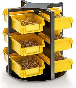 Rotating Hardware Storage Bins,Nail and Screw Organizers,Nuts and Bolts Storage Bin,Revolving 12 Bins Small Parts Storage for Garage,Office,Craft Room,Tool Room,Workbench