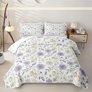 Erosebridal Watercolor Floral Quilt Girly Lavender Purple Flower Quilt Set