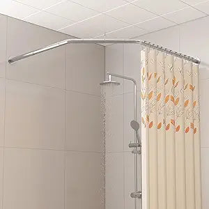 Diamond Shaped Corner Shower Curtain Rod, [Both Sides: 22"-34.8", Middle: 28"-43.7"] Adjustable Heavy Duty Angled Shower Curtain Pole for Bathroom with 12 Hooks & Ceiling Support