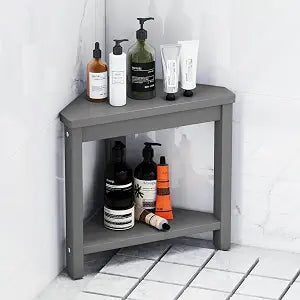 15-Inch Corner Shower Stool, HDPE Waterproof Shower Foot Rest for Shaving Legs, Small Foot Stool for Bathroom, Bathtub (2-Tier, Grey)