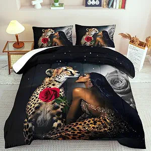 Rose Comforter Set Queen Leopard Bed Set Leopard Print Comforter for Girl Cheetah Bedding Animal Print Bedroom Decor Rose Bedding