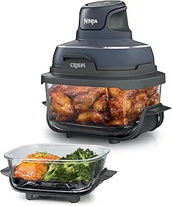 Ninja Crispi 4-in-1 Glass Air Fryer | With Non-Toxic 4QT & 6-Cup Glass Containers & Lids | Microwave, Freezer, Dishwasher Safe | 450F Max Temp |1500 Watt | Cyberspace | FN101GY