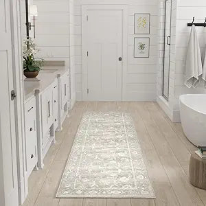 Nourison Home Vintage Washables Grey 2' x 6' Area Rug - Easy Clean, Non Shedding, Bed Room, Living Room, Dining Room, Kitchen (6' Runner)