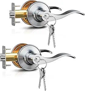 Veise 2 Pack Keyed Alike Entry Door Levers, Wave Style Handle with Lock and Keys, Lever for Exterior & Interior Bedroom Doors, Heavy-Duty Door Handle Reversible for Left/Right, Satin Nickel