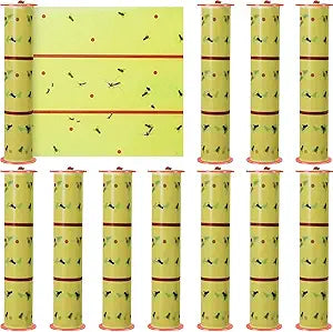 Qualirey Giant Sticky Fly Traps, Fly Strips for Indoor Outdoor Hanging Flying Tapes Non Toxic Ribbon Fruit Gnat Killer for Mosquito Plants House Horse Stable(30 ft,Yellow,10 Pcs)