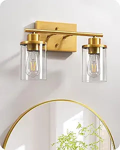 EDISHINE Bathroom Light Fixtures, 2-Light Gold Bathroom Vanity Light, Modern Wall Sconces with Clear Glass Shades for Powder Room, Vanity Table, Mirror, Kitchen (E26 Base)