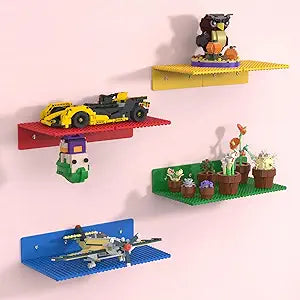 8-Pack Small Floating Shelves for Wall Compatible with Lego Building Bricks, 5x5.5inch DualSided 16x17 Studs for Toy Brick Storage and Display, ABS Display Shelves for Room Decor, Multicolor