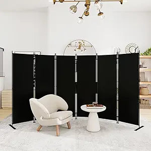 T&Jero 6-Panel Folding Room Divider, 6ft Tall Portable Privacy Screen Wall for Home and Office, Modern Freestanding Partition Separator for Bedroom, Studio, 130" Wide x 71" High, Black