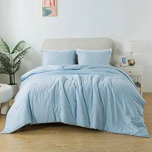 Caressma Full Size Light Blue Comforter Set 3 Pieces, Lightweight Down Alternative Soft Boho Bedding Comforter Set, Breathable Fluffy Microfiber Skin-Friendly Comforter for All Seasons