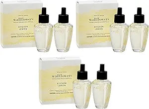 Bath & Body Works Kitchen Lemon Wallflowers Refills - Plug-In Air Freshener Refill for At-Home Use - Always-On Fragrance - Natural Essential Oils - Room-Filling Fragrance - Thoughtful Gift - 6-Pack