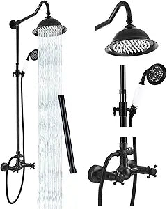 gotonovo Exposed Shower Fixture with 2 Cross Handle Dual Function Including 8 Inch Rain Showerhead and Handheld Spray Plus 12 Inch Extension Tube, Oil Rubbed Bronze