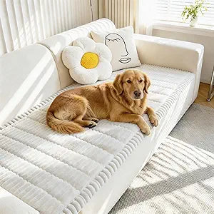 Non Slip Pet Couch Covers for Dogs, Fuzzy Sofa Covers for 3 Cushion Sofa Pet Friendly 3-layer Thicked Soft Washable Couch Slipcovers Cushion Furniture Protector(White, 27.6" x 95"/70 x 240cm)