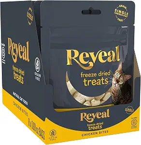 Reveal Chicken Freeze Dried Cat Treats 8-Pack, Single Ingredient, Grain Free, High Protein, Natural Cat Treats for Training, No Fillers, No Artificial Additives (8 x 0.88 oz Bags)