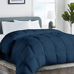 COHOME Full Size Cooling Comforter, All-Season Quilted Down Alternative Duvet Insert, Luxury Hotel Breathable GentleSoft Comforter with Anti-Clump Tech & 8 Tab - Reversible - Navy Blue 82"x86"