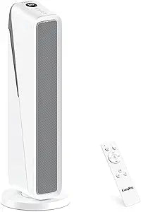 EasyKey Space Heater for Large Rooms, 24-Inch Electric Indoor Heater, 1500W Ceramic PTC Heater, Air Purifying Filter Tower Heater, 80┬░ Wide Angle Swing Timer, Overheating and Fall Protection, White
