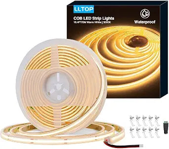 LLTOP COB LED Strip Lights Waterproof IP67 24VDC Warm White 3000K 16.4FT