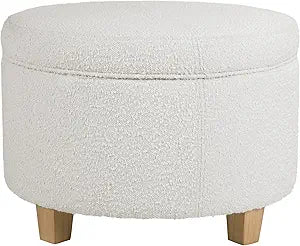 HomePop Large Round Storage Ottoman - Cream Boucle