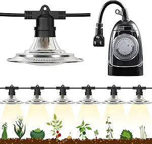 6-Light LED Grow Light Plant Growing Lamps with Timer, Outdoor Waterproof Grow Light String for Greenhouse, Full Spectrum Grow for Seeding Veg Flowers