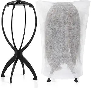 ProSuites 2 Pack Wig Stand with 2 Pcs Wig Dust Bags, Wig Holder Hat Display with Wig Bag for Women Multiple Wigs - Wig Party Kit for Salon Home Travel Use
