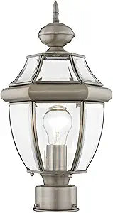 Livex Lighting Lantern 2153-91 Outdoor Post with Clear Beveled Glass Shades, Brushed Nickel