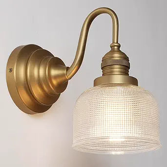 Vintage Wall Sconce Antique Brass Gold Bathroom Vanity Light with Clear Checkered Glass Shade Indoor Hardwire Wall Mounted Lamp Light for Bathroom Mirror Living Room Bedroom Kitchen