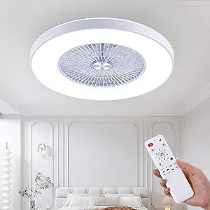 24" Bladeless Ceiling Fans with Lights and Remote/APP Control, Low Profile Ceiling Fan with 3-Dimmable Lights, Enclosed Flush Mount Ceiling Fan for Kid's Bedroom/Living Room