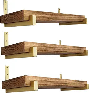 OVOV 6 Pack Heavy Duty Shelf Brackets Wall Mounted Industrial Farmhouse Floating Shelf Brackets with Lip (Gold 8")