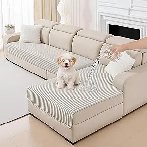 MYSKY HOME 100% Waterproof Couch Cover for Sectional Sofa, Couch Covers for Dogs Washable, Non Slip 2 Pieces Sofa Slipcover, L Shape Sofa Cover Furniture Protector for Pet, Oat, 35"x70.9"+35"x70.9"