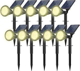 Solar Spot Lights Outdoor, 10 Pack Outdoor Solar Lights for Yard, 4 Lighting Mode Solar Landscape Spotlights with Auto On/Off, 2-in-1 Waterproof Wall Lights for Garden, Walkway (Warm White)