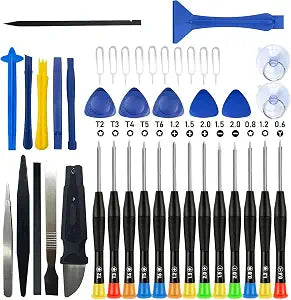 42-Piece Professional Electronics Opening Pry Tool Repair Kit with Steel and Carbon Fiber Nylon Spudgers, Anti-Static Tweezers and 13 Screwdrivers for Open Cellphone, Laptops, Tablets (Multicolor)
