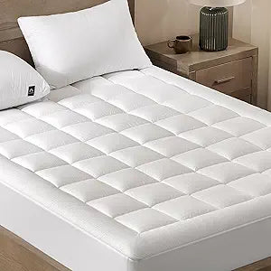 ACCURATEX Queen Mattress Pad, 400TC Cotton Pillow Top Double Layer Cover | 2" fluffy mattress topper with memory foam & down alternative fill. 360 fit 8-21" deep pocket mattress protector.
