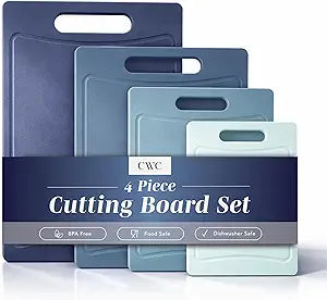 COOK WITH COLOR Non-Slip Cutting Board Set  Kitchen Essentials with Easy Grip Handle for Meat, Veggies, and Fruits, 4 Cutting Boards, Blue-New