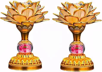 2 Pack Colorful LED Lotus Buddhist Lamp - Pink Gold