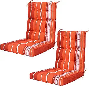 Dilunave Adirondack Chair Cushions Set of 2 Orange Striped Outdoor High Back Patio Chair Cushions 46 x 22 Inch Waterproof Tufted Seat Pads Back with Ties for Indoor Outdoor Patio Furniture Accessories