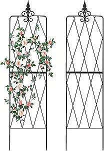 Garden Trellis for Climbing Plants Outdoor, 62"X15" Metal Trellises, Decorative Garden Fencing Flower Trellis with Durable Powder Coating for Vines Plant Rose, Vegetable Support, Black (2, Pattern-A)