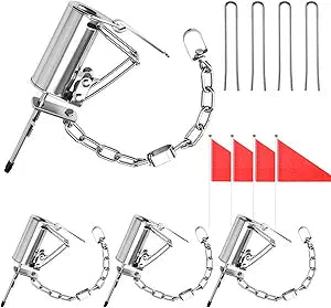 Qualirey 4 Pack Heavy Duty Mouse Traps Reusable Iron Spring Traps with 7 Inch Lever Handle and Marker Flags for Garden Yard Farm Field Outdoor (Silver)