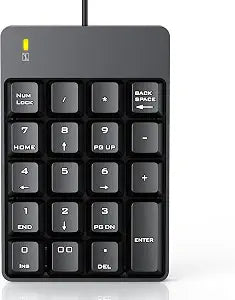 TechGarden Wired Number Pad, USB Numeric Keypad 19 Key Number Keypad Keyboard for Laptop PC Computer Notebook, Big Print Letters - Black