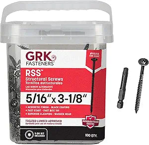 GRK Fasteners RSS 5/16 x 3-1/8 Inch, Black Multi-Purpose Structural Screws, 100 PCS, Rust Resistant Climatek Coating, Decorative Hardware Decking Screws, Star Drive Recess, T-30 Bit Included, Black