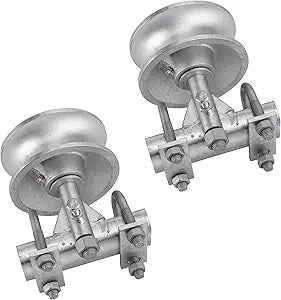 Sliding Gate Rollers, 5" Galvanized Steel Pipe Track Wheels for Chain Link Sliding Gates, Fits 1-7/8" and 1-5/8" Gate Frames & Track Pipes, Double U Bolt Hardware, Pack of 2