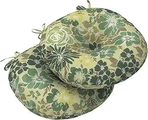 LVTXIII Outdoor Seat Cushions All Weather Patio Chair Pads with Ties, Comfortable Round Bistro Chair Cushions for Home and Patio Garden Furniture Decoration 15x15x4, Set of 2,Green Rose