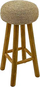 NORDIC STYLE TEAK Kuta Natural Teak Wood Indoor Branch Stool and Accent Seat with Raffia Seat - 18.5" - 30" (30" Height)