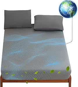 Levoo Grounding Sheets Cal King 90% Organic Cotton + 10% Pure Silver Fitted Grounded Sheet for Healthy Sleep Therapy Earth Connected Bed Sheet with Long Grounding Cord (Gray 72"x 84"x 16")