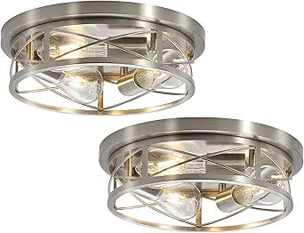 Brushed Nickel Farmhouse Ceiling Light Fixtures,3 Lights Flush Mount Ceiling Light,Bathroom Light Fixtures Ceiling Mount for Hallway Bedroom Kitchen 2 Pack