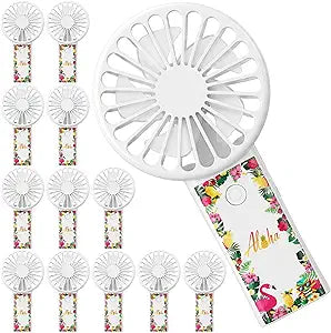 12 Pack Hawaii Theme Portable Handheld Fan USB Rechargeable Mini Personal Eyelash Fan with 3 Speeds for Hawaii Party Summer Pool Party Favor