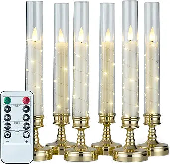6PCS Flameless LED Candles with Timer, Flickering Battery Operated Candles with Embedded Star String Lights, Romantic Decorative Candles Table Decor for Home Wedding Room Christmas Decorations