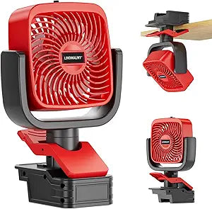 LIVOWALNY Clip Fan Compatible with Milwaukee 18V Battery (Tool Only) 4" Cordless Portable Clip-On Fan with 3 Speeds & Adjustable Angle for Camping Jobsite Tent Travel Fishing Outdoor