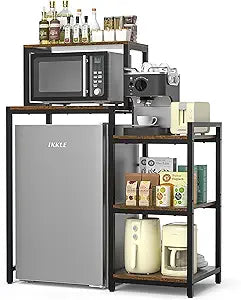 ikkle Mini Fridge Stand with Storage Shelves, 3-Tier Mini Fridge Cabinet Microwave Stand Baker Rack, Wood Utility Storage Shelf with Mini Fridge Storage Space for Dorm Kitchen (Brown)